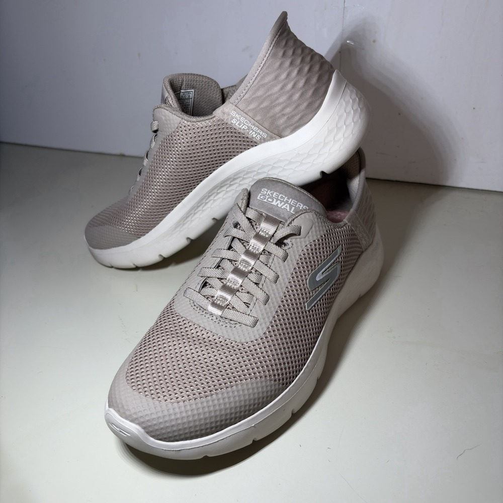 Skechers Hands Free Slip-ins Go Walk 6 Womens 8.5 Taupe Mesh Casual Shoes 124836